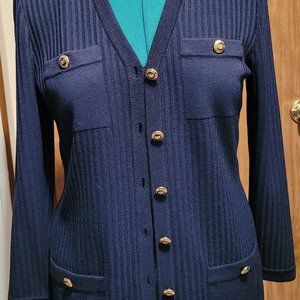 St. John Basics By Marie Gray, Navy Santana Knit, Size 8 Cardigan